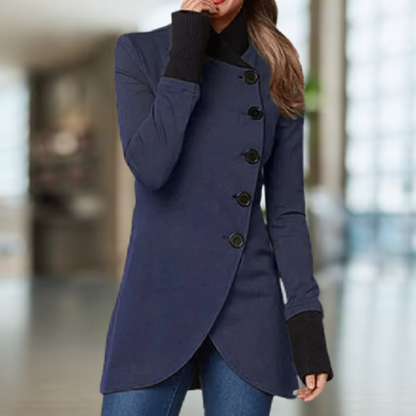 Eleganter Damenmantel Asymmetrisch Knopfverschluss Slim Fit