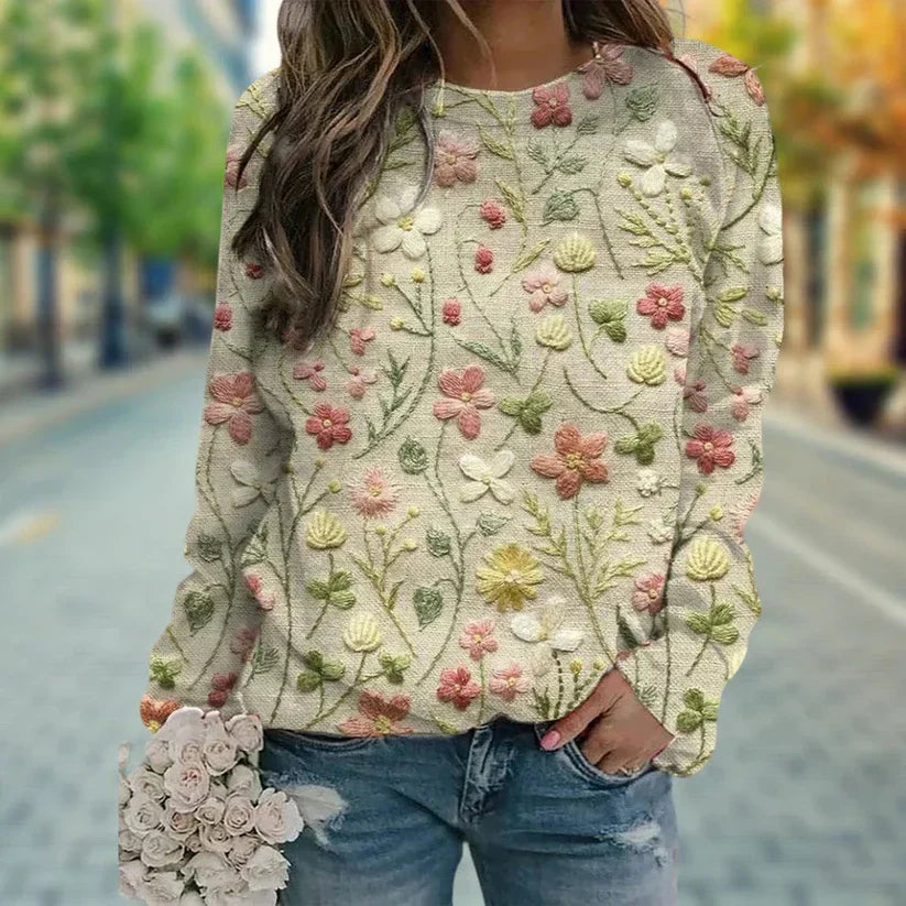 Helena - Blumenpullover Damen Strick Blümchenmuster - IdealeKleiden