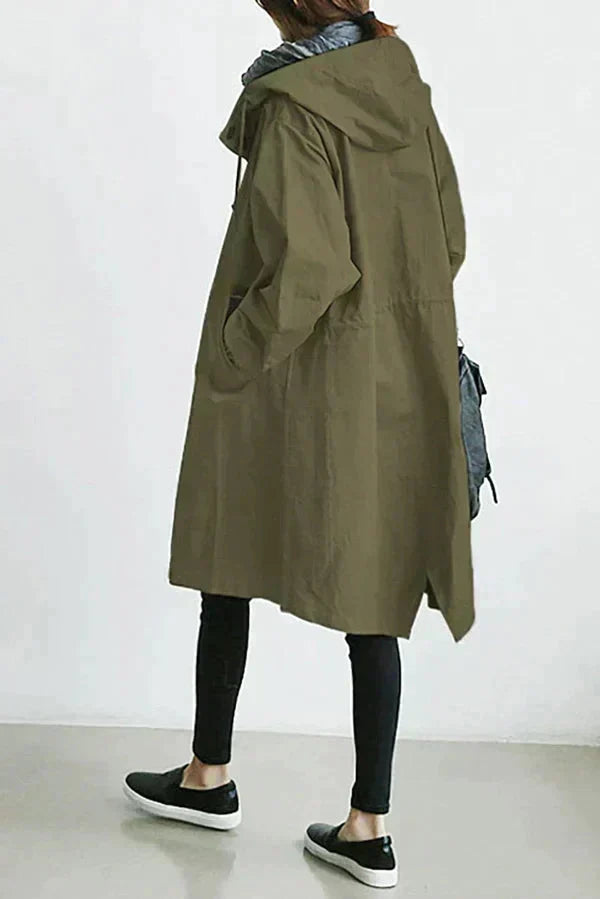 Lange Trenchcoat Damen Elegant Kapuze