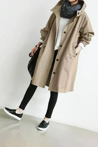 Lange Trenchcoat Damen Elegant Kapuze