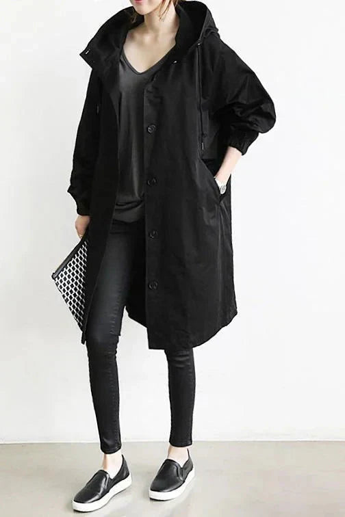 Lange Trenchcoat Damen Elegant Kapuze