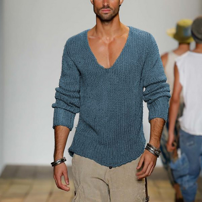 Herren Strickpullover V-Ausschnitt Langarm Sommer