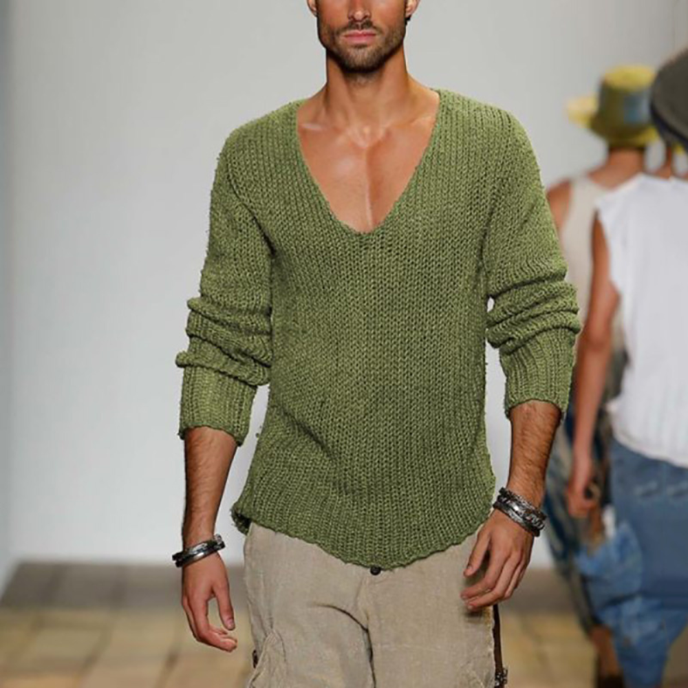 Herren Strickpullover V-Ausschnitt Langarm Sommer