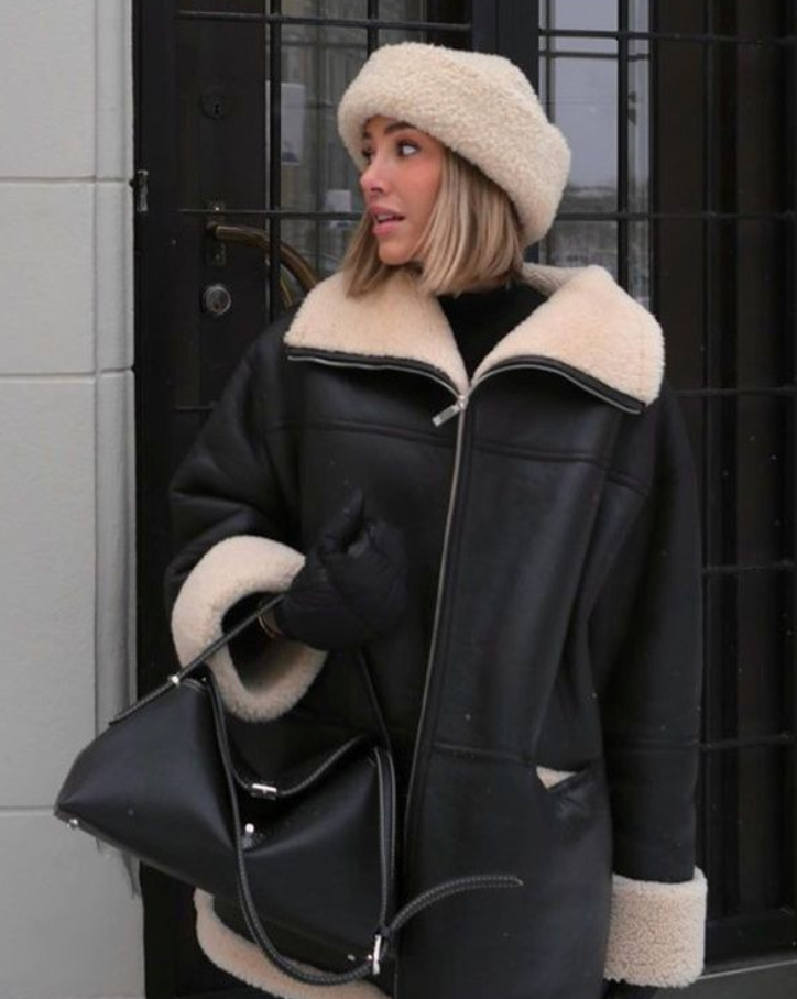 Lederjacke Damen Teddyfutter Warm und Stylish