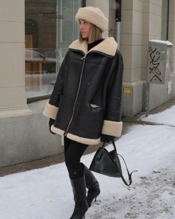 Winter Lederjacke Teddyfutter Warm & Elegant - IdealeKleiden