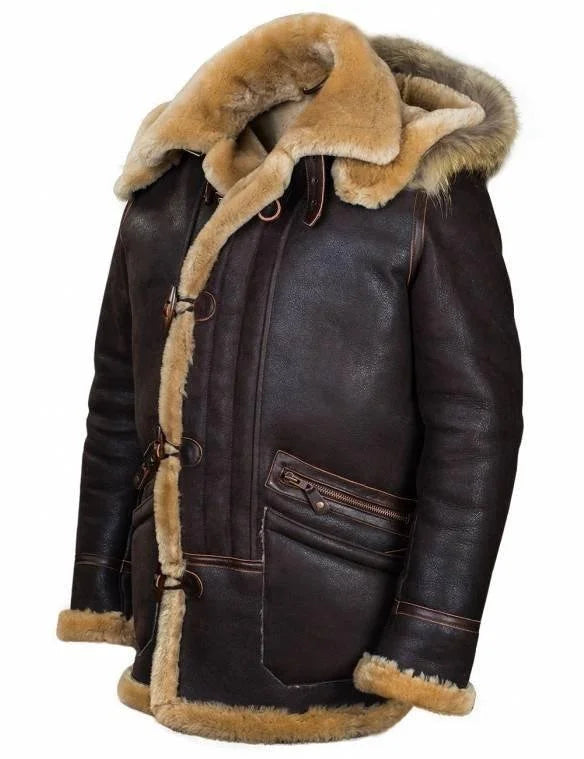Kapuzenjacke Leder Optik Flauschfutter Knopfverschluss - IdealeKleiden