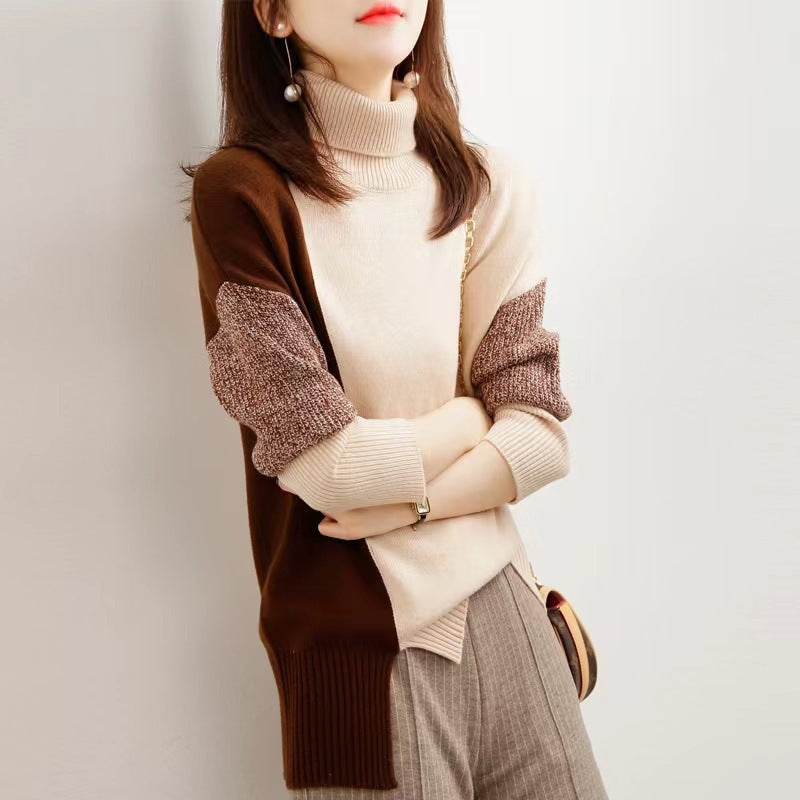 Stylische Pullover | Rollkragen Kontrastfarbe Trendy