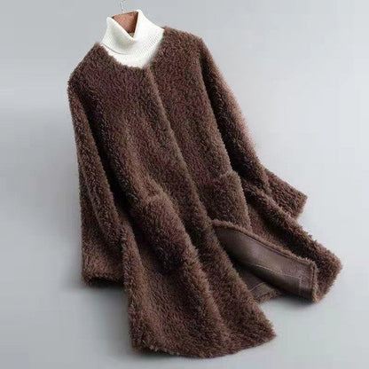 Bequemer Wollmantel Relaxed Fit mit Taschen