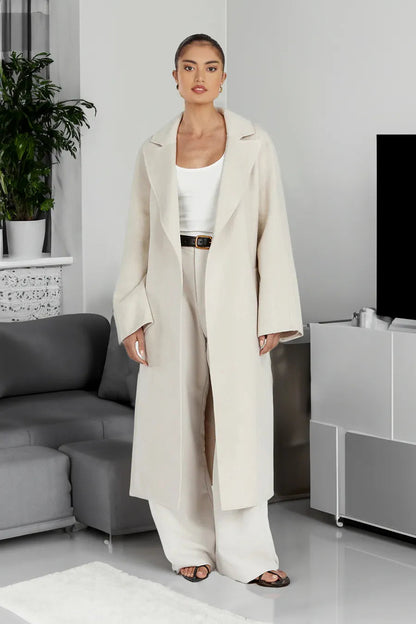 Damen Trenchcoat Lang Elegant Wollmantel