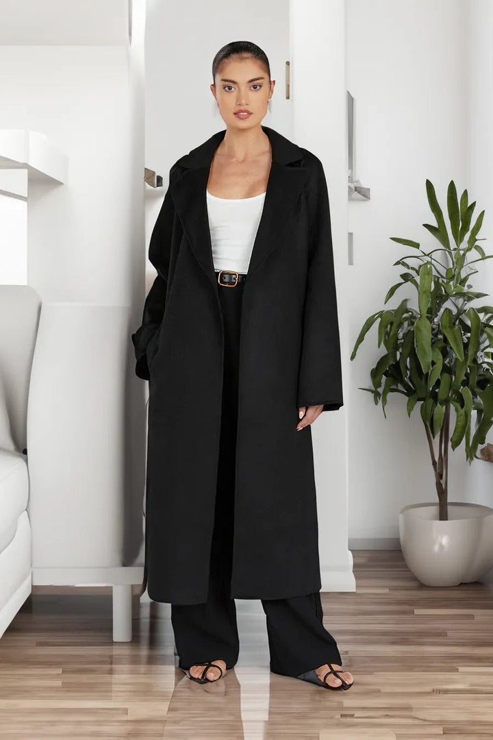 Damen Trenchcoat Lang Elegant Wollmantel
