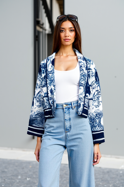 Geblümte Steppjacke Blau Trendig & Bequem