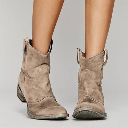Stiefeletten Wildleder Niedriger Absatz Western Style Frauen - IdealeKleiden