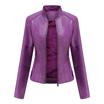 Lederjacke Biker Style Stehkragen