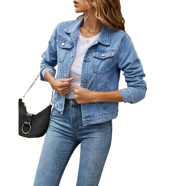 Frauen Jeansjacke Herbst Warme Baumwolle