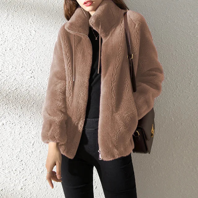 Warme Fleecejacke Rollkragen Kapuze