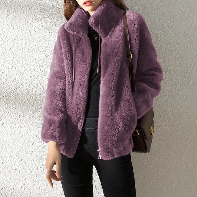Warme Fleecejacke Rollkragen Kapuze