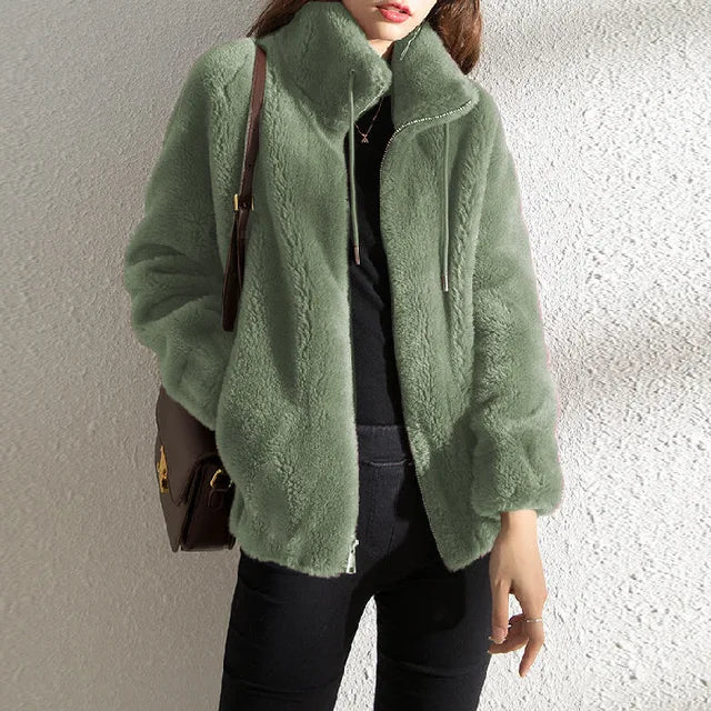 Warme Fleecejacke Rollkragen Kapuze