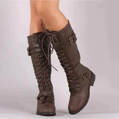 Steampunk Stiefel Knielang Leder Optik