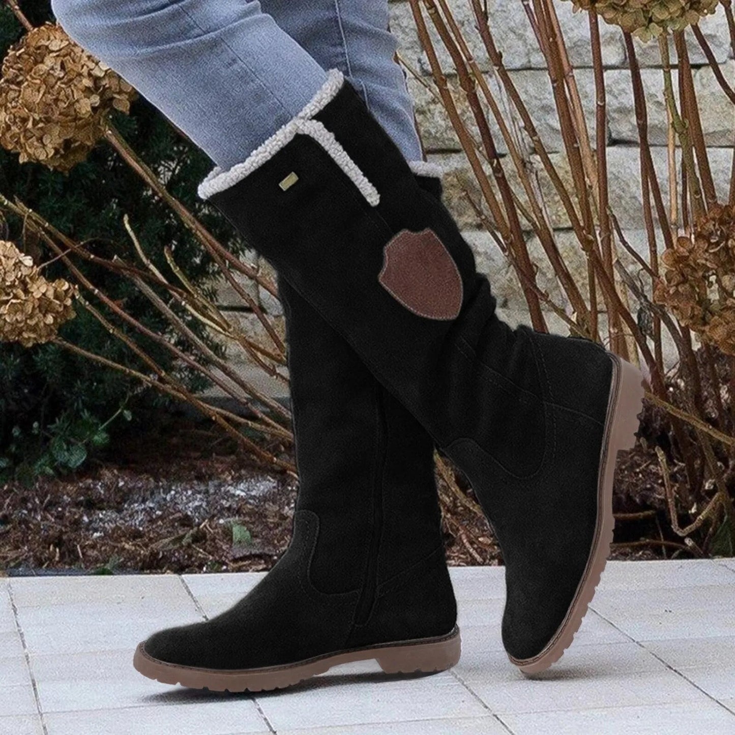 Wadenstiefeletten Wildleder Plüsch Innensohle - IdealeKleiden