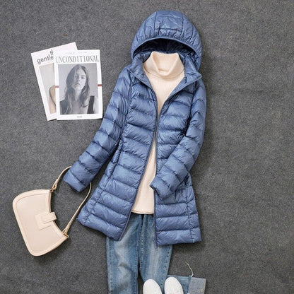 Winterdaunenjacke Damen Lang Elegant Kapuze