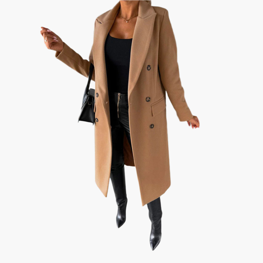 Eleganter Damen Wintermantel Lang Doppelreihig Klassisch