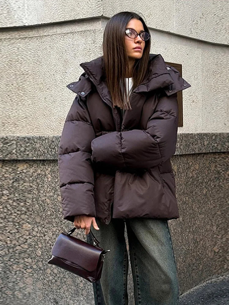 Lange Damen Winterjacke Warm mit Kapuze und Stehkragen - IdealeKleiden