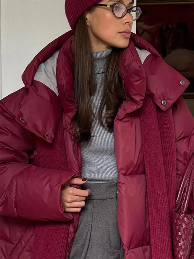 Lange Damen Winterjacke Warm mit Kapuze und Stehkragen