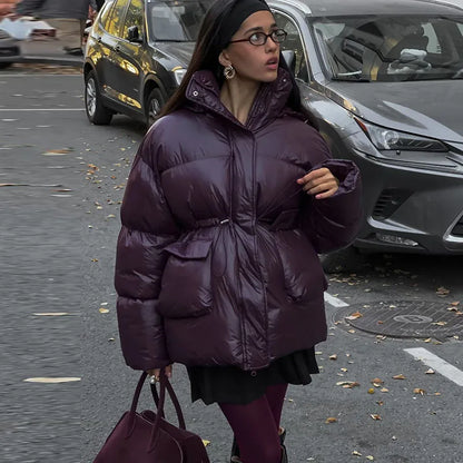 Lange Damen Winterjacke Warm mit Kapuze und Stehkragen