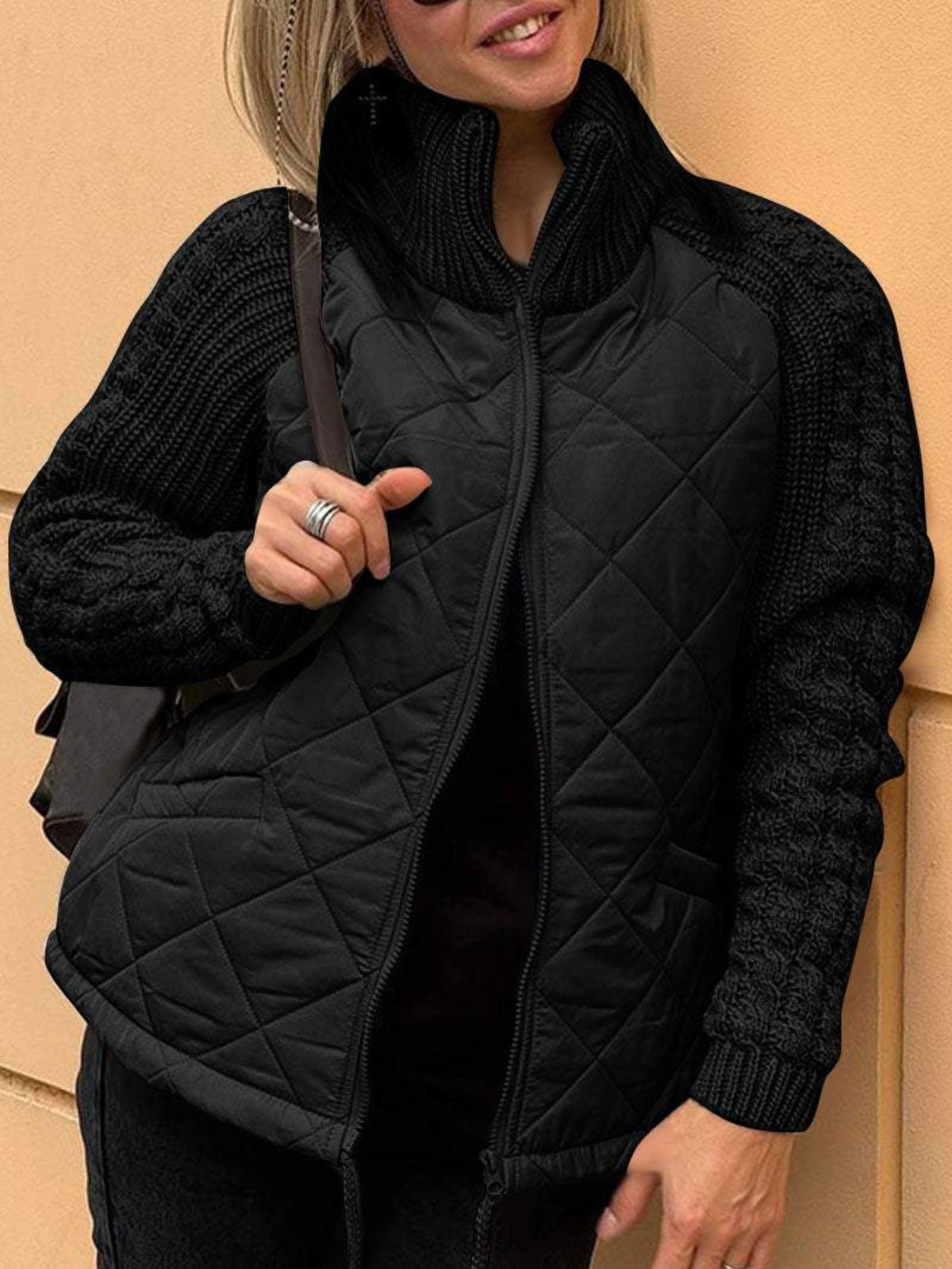 Damen Winterjacke Strick Reißverschluss Warm