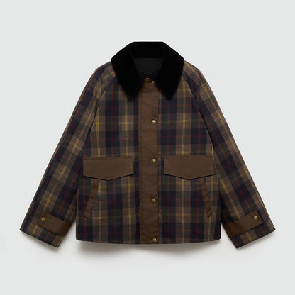 Damen Winterjacke Kariert Weich mit Fellkragen und XXL-Taschen