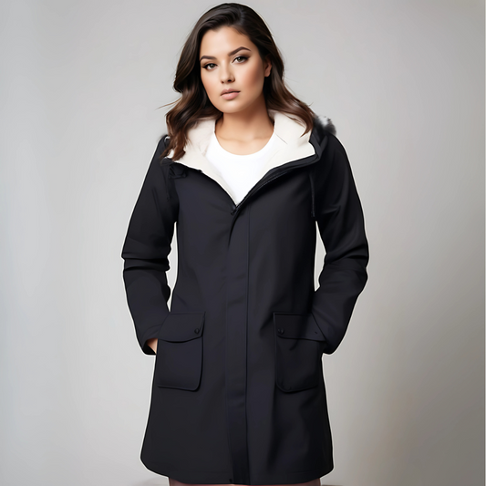 Wasserdichte Damenjacke Warm mit Kapuze und Fleece-Futter - IdealeKleiden