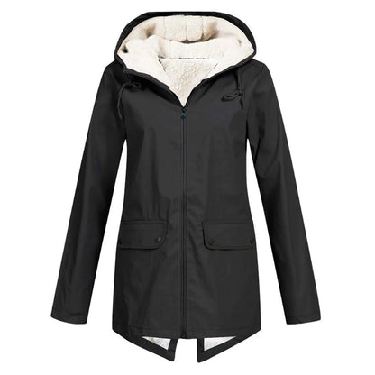 Wasserdichte Damenjacke Warm mit Kapuze und Fleece-Futter