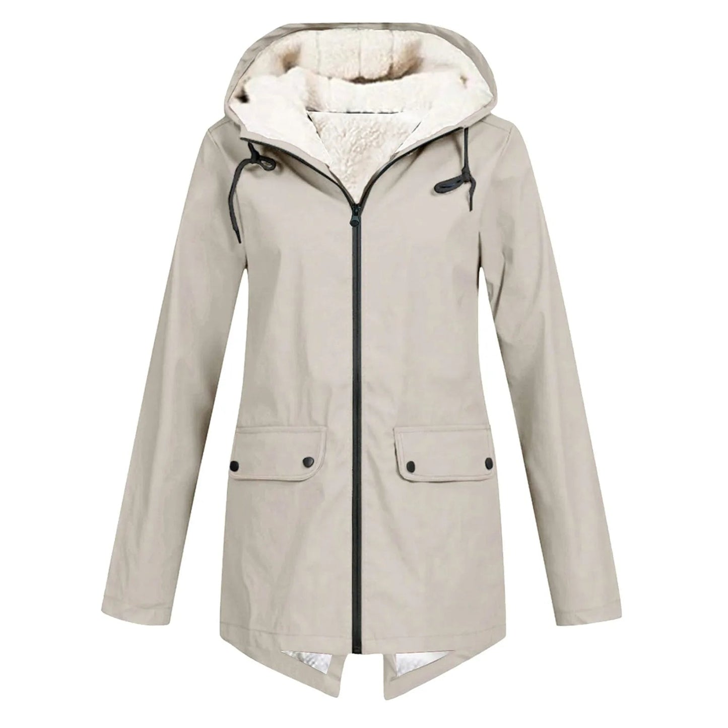 Wasserdichte Damenjacke Warm mit Kapuze und Fleece-Futter