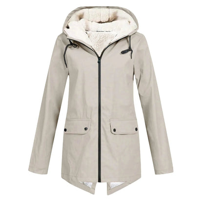 Wasserdichte Damenjacke Warm mit Kapuze und Fleece-Futter