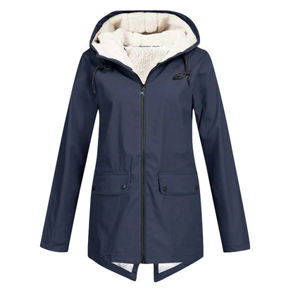 Wasserdichte Damenjacke Warm mit Kapuze und Fleece-Futter