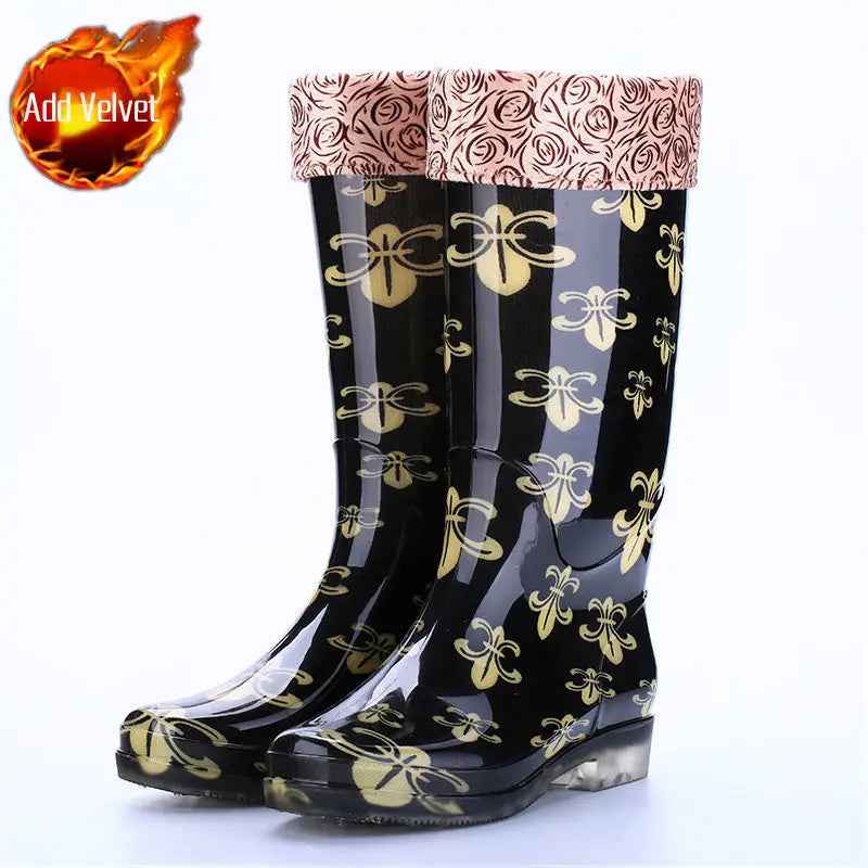 Elegante Winterstiefel Blumenmuster Frauen