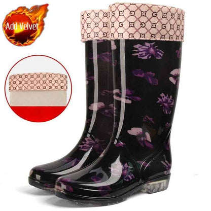 Elegante Winterstiefel Blumenmuster Frauen