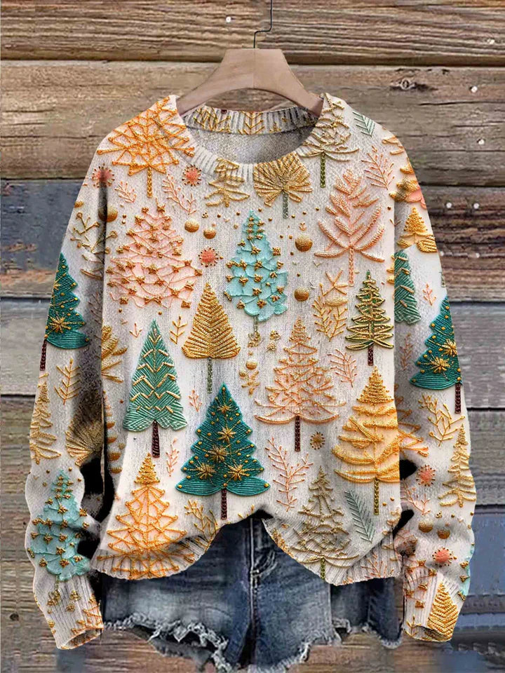 Weihnachtsstrickpullover Damen Oversized Baum-Motiv