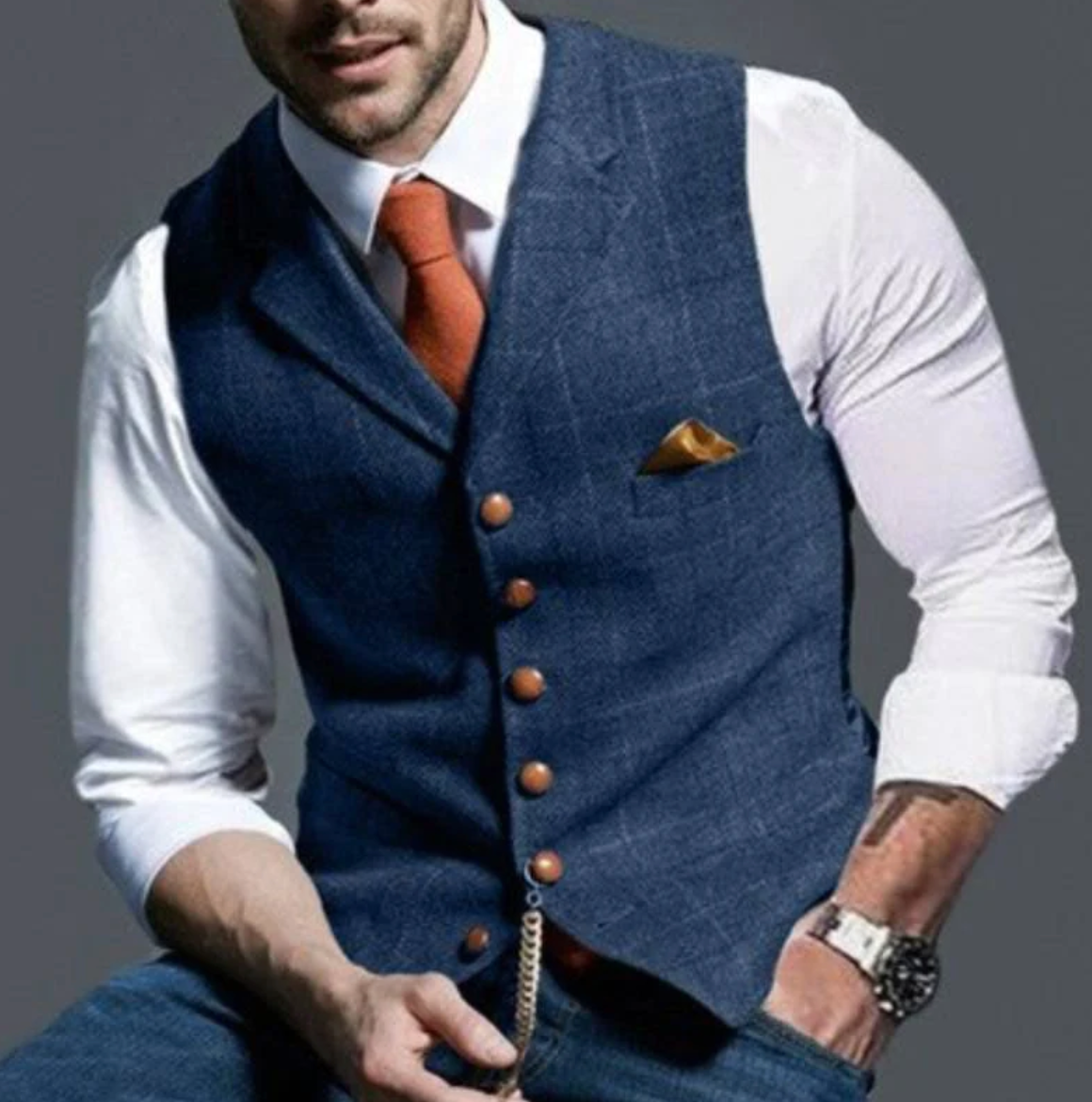 Herren Weste Kariert Tweed Stil - IdealeKleiden