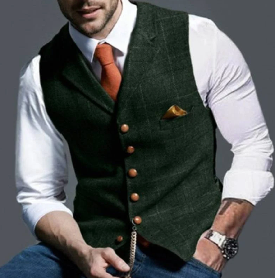 Herren Weste Kariert Tweed Stil