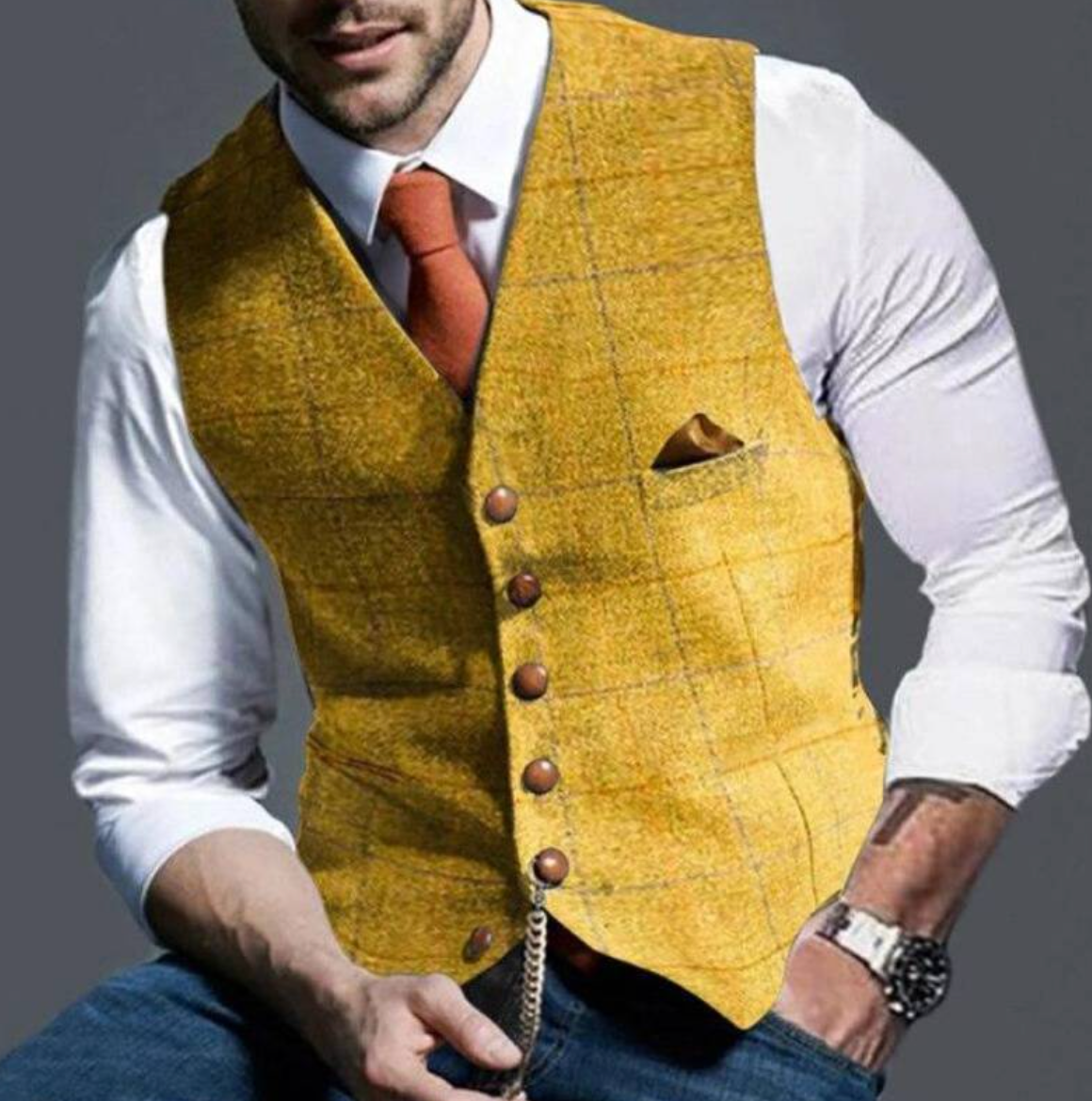 Herren Weste Kariert Tweed Stil