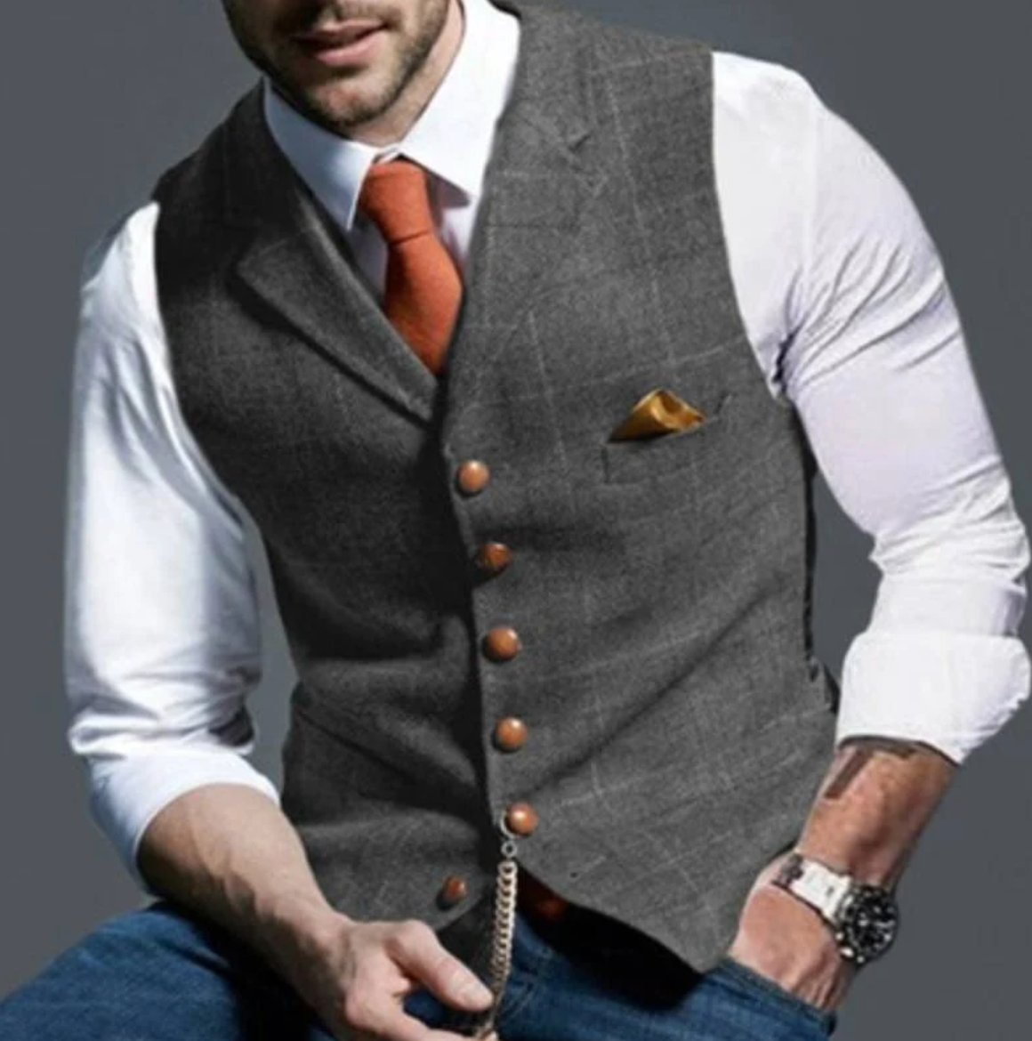 Herren Weste Kariert Tweed Stil