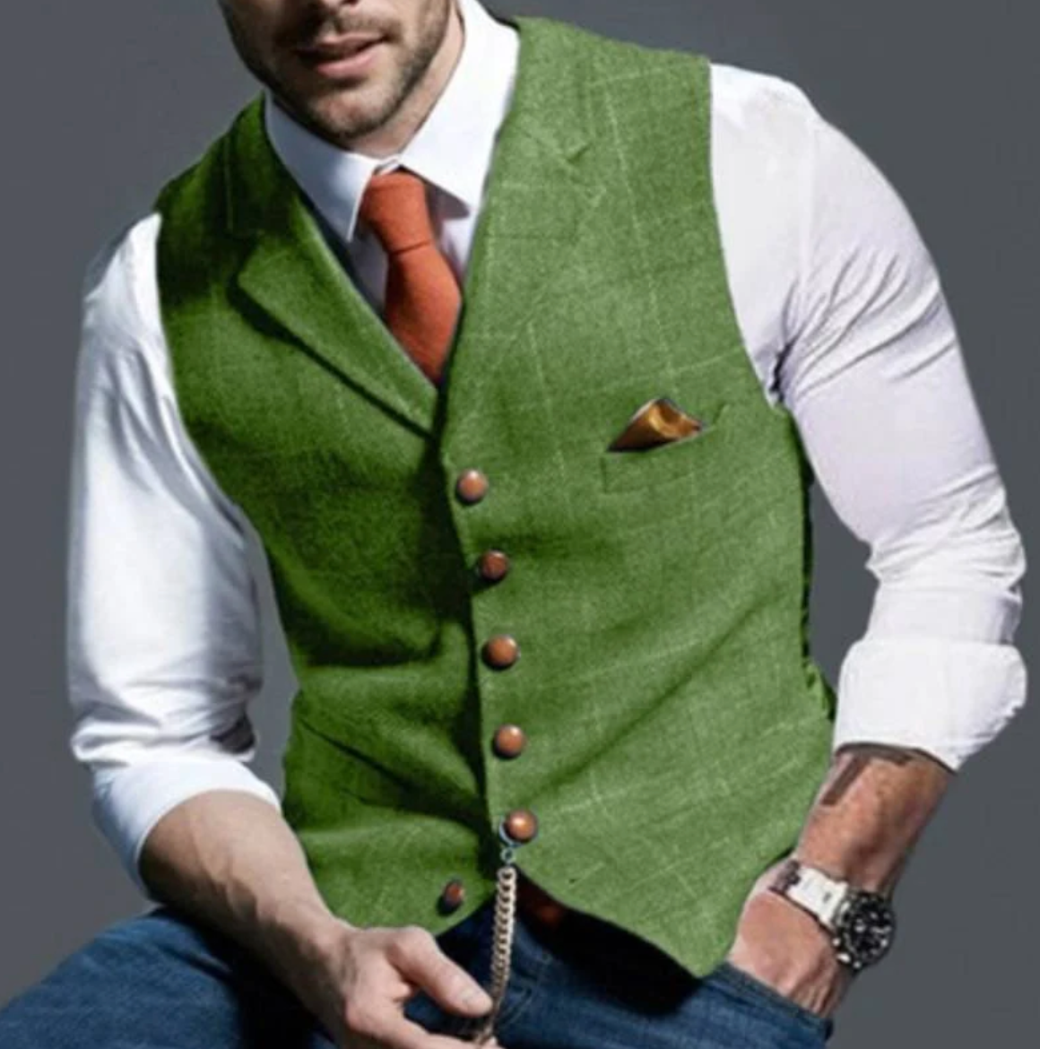 Herren Weste Kariert Tweed Stil