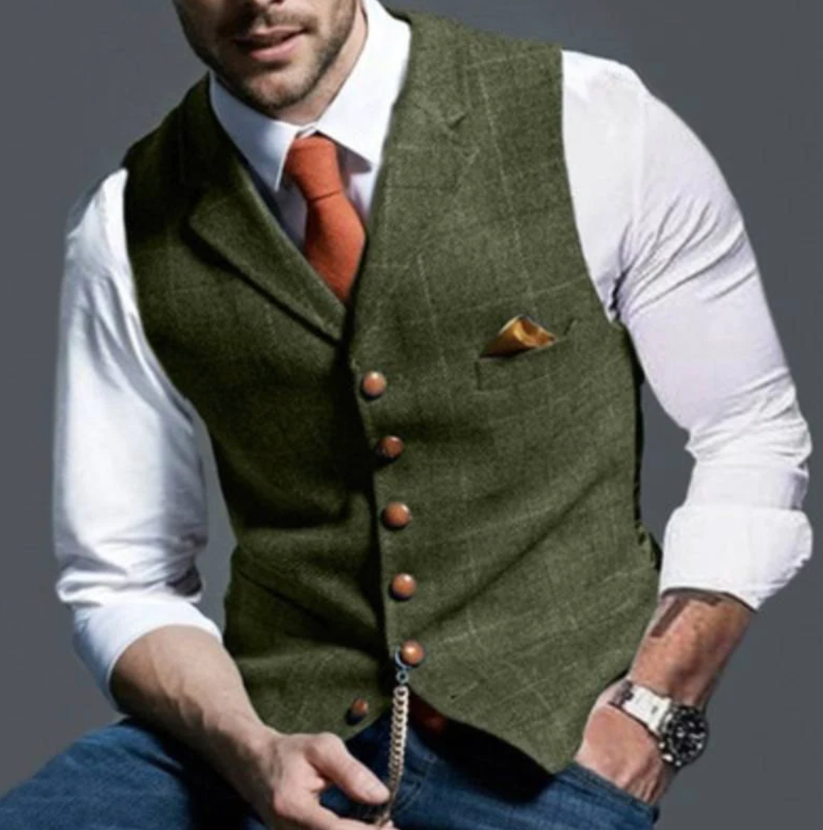 Herren Weste Kariert Tweed Stil