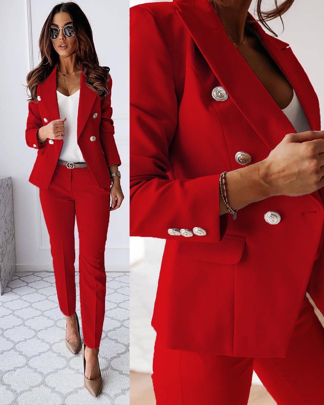 Eleganter Frauenanzug mit Blazer und Hose