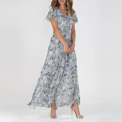 Damen Maxikleid Boho Stil Flatterärmlig