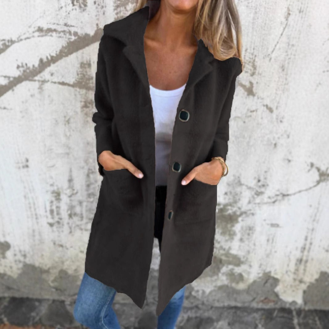 Lange Damenjacke Modern Knöpfe