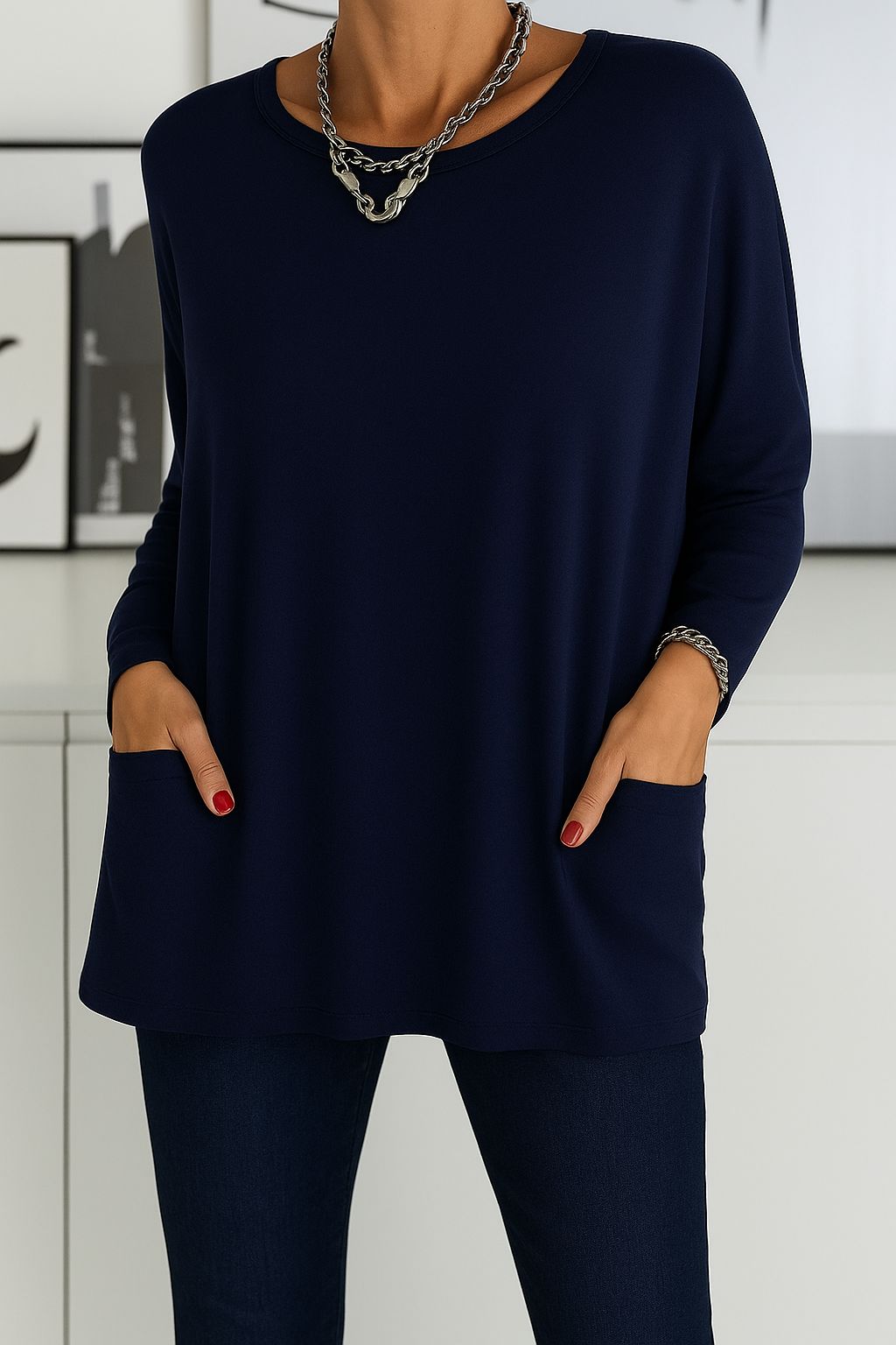 Damen Lockeres Langarmshirt Elegante Bluse
