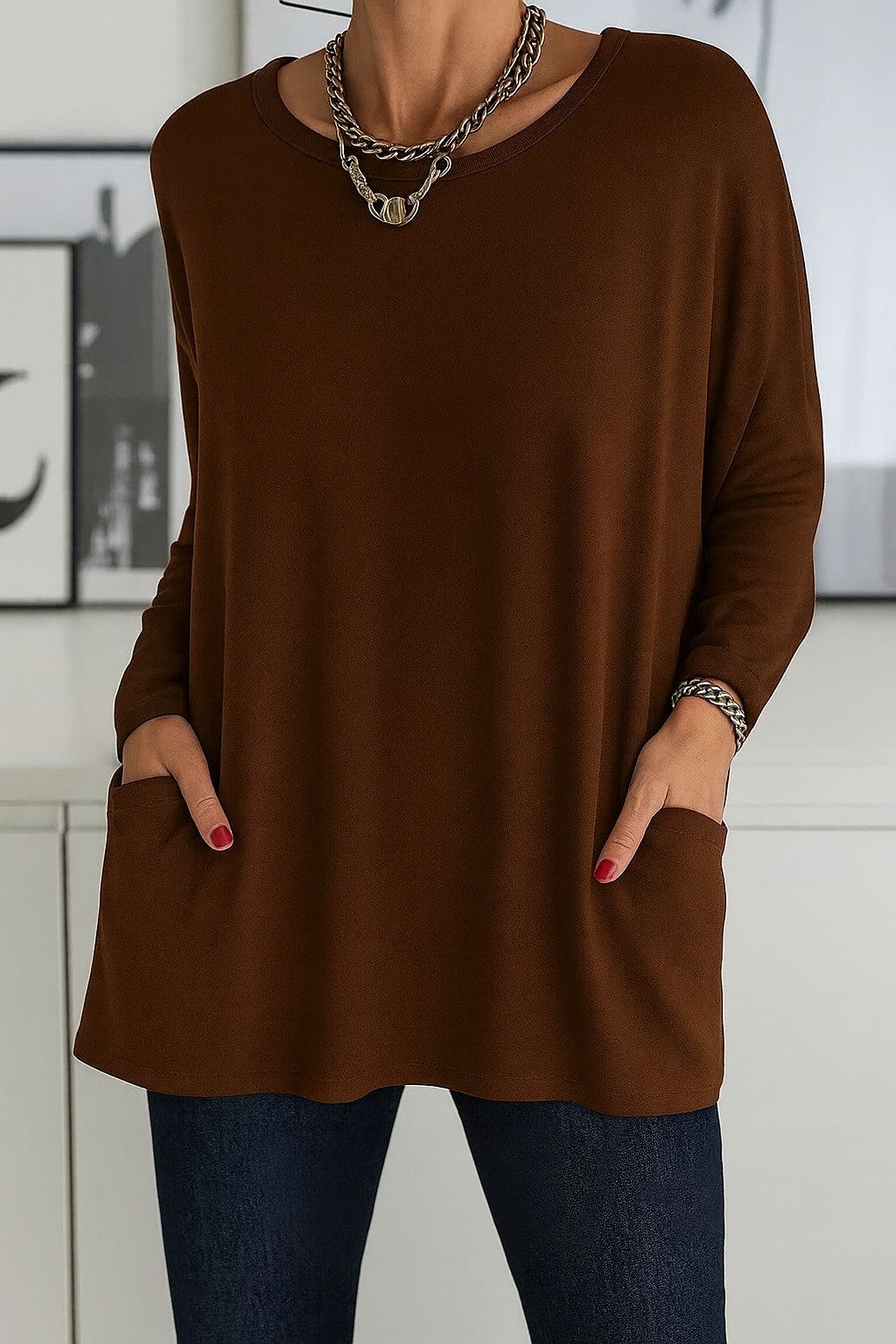 Damen Lockeres Langarmshirt Elegante Bluse