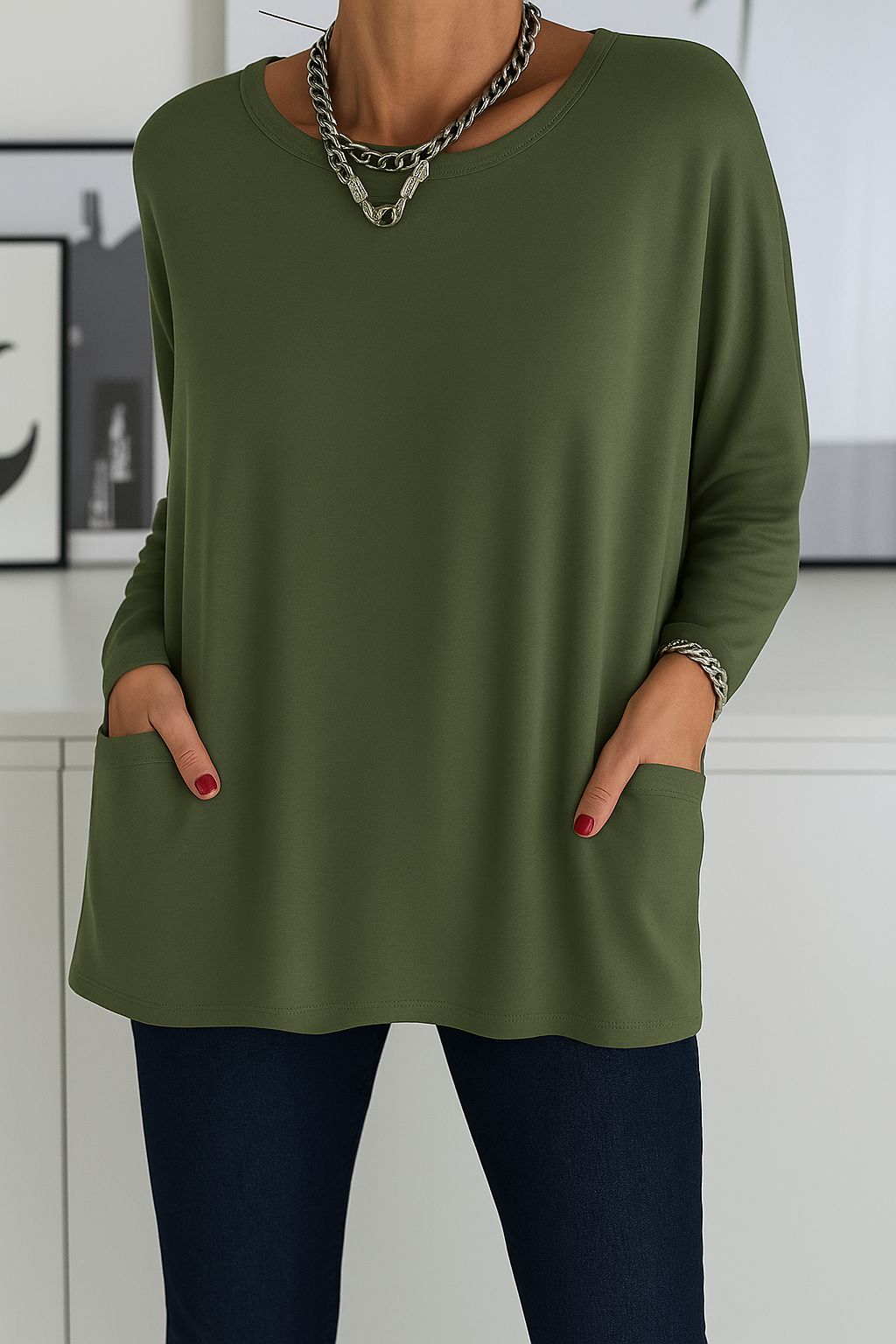 Damen Lockeres Langarmshirt Elegante Bluse